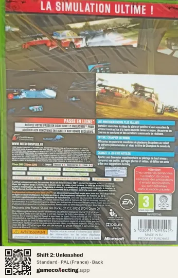Shift 2: Unleashed Xbox 360, France box back