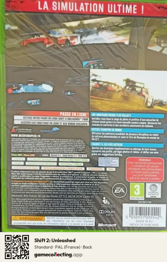 Shift 2: Unleashed Xbox 360, France box back