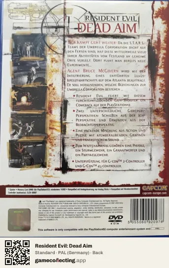 Resident Evil: Dead Aim PlayStation 2, Germany box back