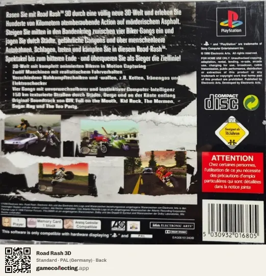 Road Rash 3D PlayStation, Germany box back