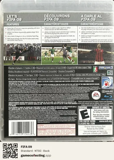 FIFA 09 PlayStation 3, NTSC box back