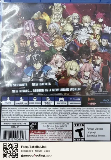 Fate/Extella Link PlayStation 4, NTSC box back