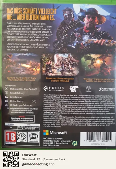 Evil West Xbox Series X, Germany box back