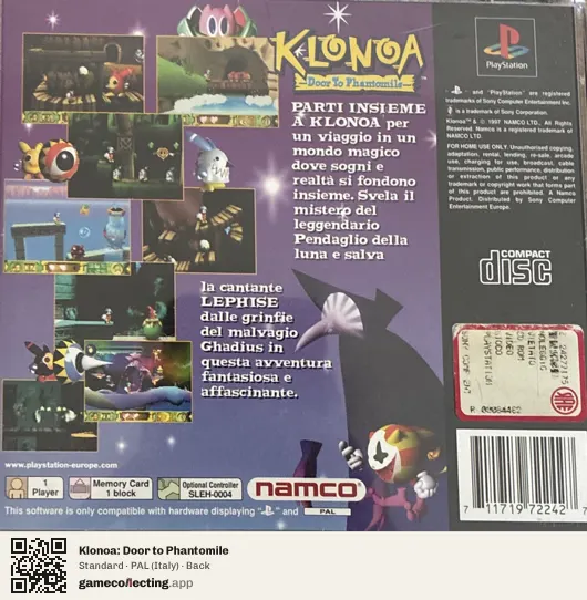 Klonoa: Door to Phantomile PlayStation, Italy box back