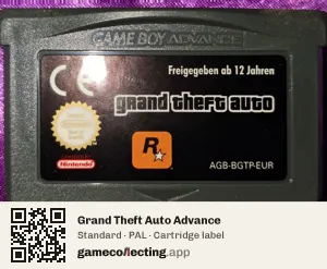 Grand Theft Auto Advance Game Boy Advance, PAL cartridge label
