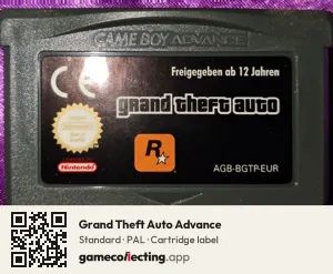 Grand Theft Auto Advance Game Boy Advance, PAL cartridge label