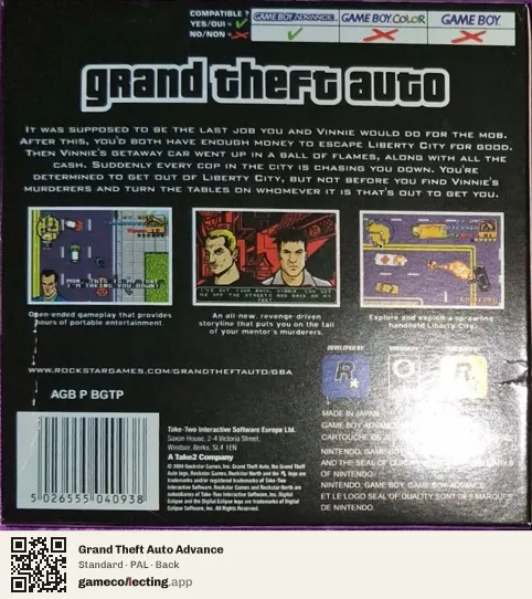 Grand Theft Auto Advance Game Boy Advance, PAL box back
