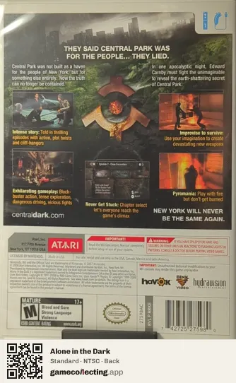 Alone in the Dark Nintendo Wii, NTSC box back