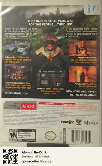 Alone in the Dark Nintendo Wii, NTSC box back