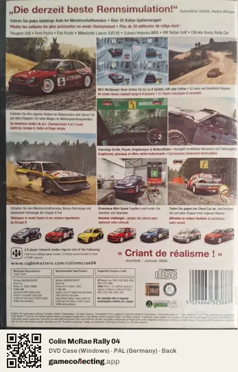 Colin McRae Rally 04 Computer, Germany box back