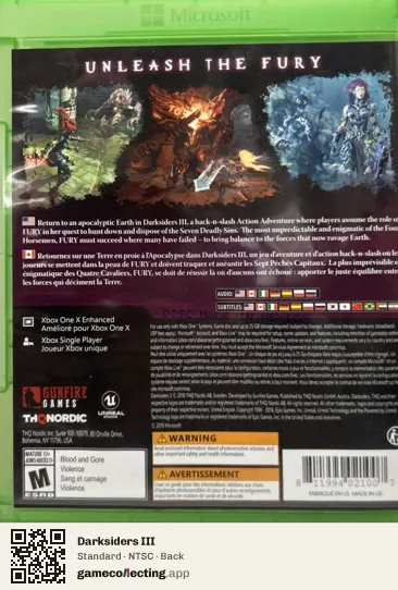 Darksiders III Xbox One, NTSC box back
