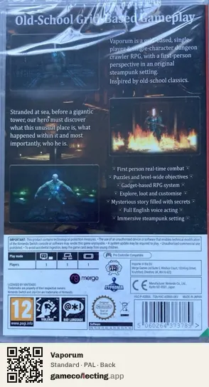 Vaporum Nintendo Switch, PAL box back