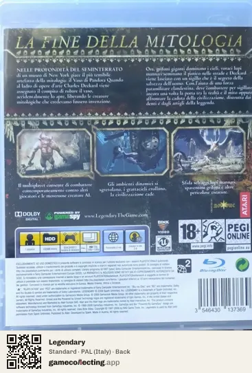 Legendary PlayStation 3, Italy box back