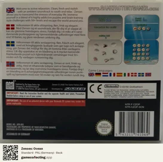 Zenses: Ocean Nintendo DS, Germany box back
