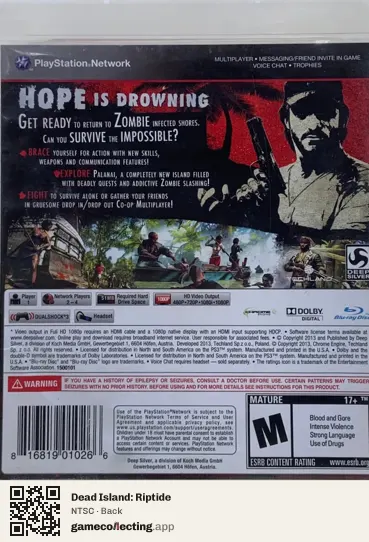 Dead Island: Riptide PlayStation 3, NTSC box back