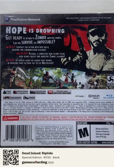 Dead Island: Riptide PlayStation 3, NTSC box back