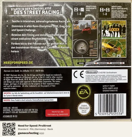 Need for Speed: ProStreet Nintendo DS, Germany box back