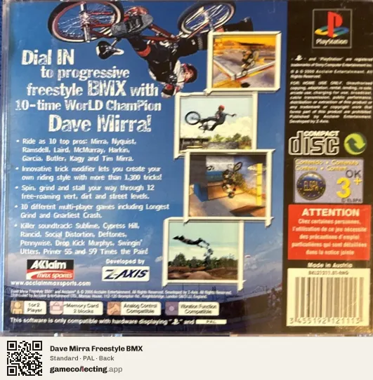 Dave Mirra Freestyle BMX PlayStation, PAL box back