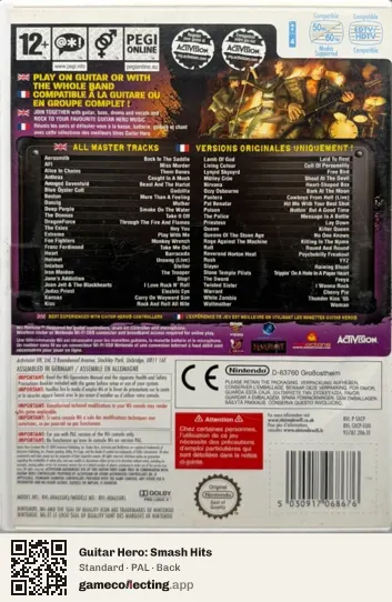Guitar Hero: Smash Hits Nintendo Wii, PAL box back