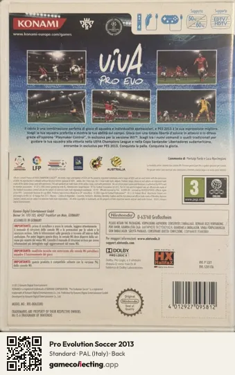 Pro Evolution Soccer 2013 Nintendo Wii, Italy box back