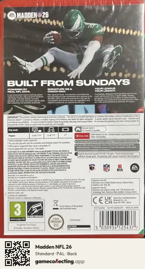 Madden NFL 26 Nintendo Switch 2, PAL box back
