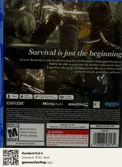 Resident Evil 4 PlayStation 5, NTSC box back