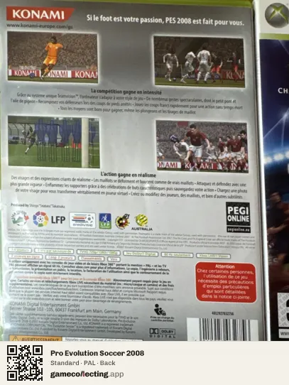 Pro Evolution Soccer 2008 Xbox 360, PAL box back