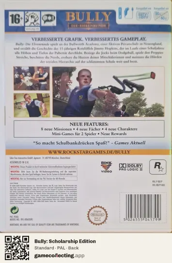 Bully: Scholarship Edition Nintendo Wii, PAL box back