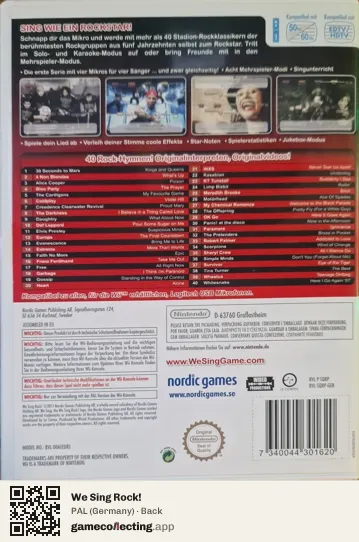 We Sing Rock! Nintendo Wii, Germany box back