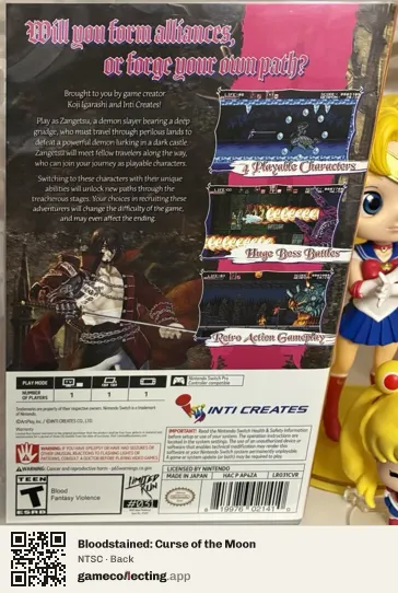 Bloodstained: Curse of the Moon Nintendo Switch, NTSC box back