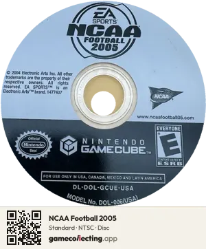 NCAA Football 2005 Nintendo GameCube, NTSC disc
