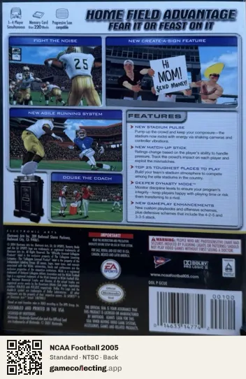 NCAA Football 2005 Nintendo GameCube, NTSC box back