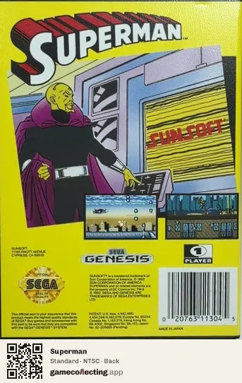 Superman Sega Mega Drive / Genesis, NTSC box back