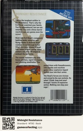 Midnight Resistance Sega Mega Drive / Genesis, NTSC box back