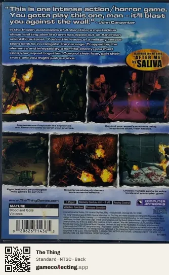 The Thing PlayStation 2, NTSC box back