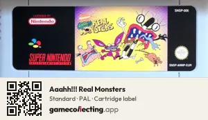 Aaahh!!! Real Monsters Super Nintendo Entertainment System, PAL cartridge label