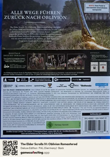 The Elder Scrolls IV: Oblivion Remastered PlayStation 5, Germany box back