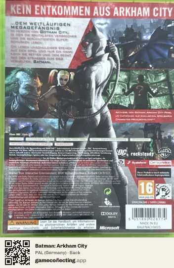 Batman: Arkham City Xbox 360, Germany box back