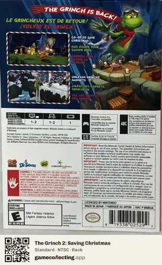 The Grinch 2: Saving Christmas Nintendo Switch, NTSC box back