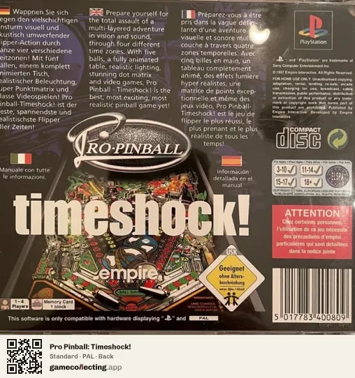 Pro Pinball: Timeshock! PlayStation, PAL box back
