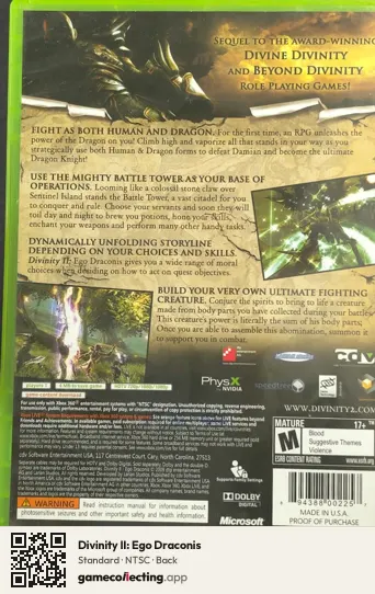 Divinity II: Ego Draconis Xbox 360, NTSC box back