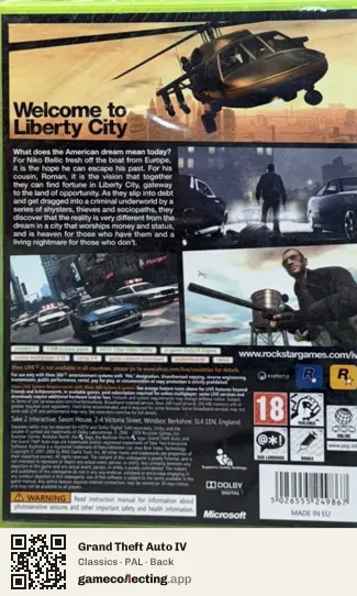 Grand Theft Auto IV Xbox 360, PAL box back