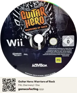 Guitar Hero: Warriors of Rock Nintendo Wii, PAL disc