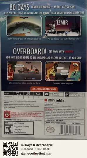 80 Days & Overboard! Nintendo Switch, NTSC box back