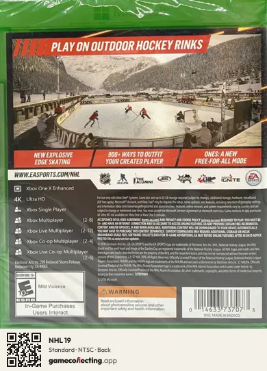 NHL 19 Xbox One, NTSC box back