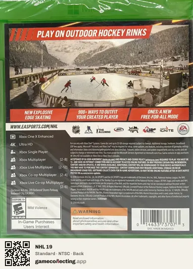 NHL 19 Xbox One, NTSC box back