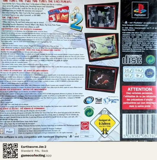 Earthworm Jim 2 PlayStation, PAL box back