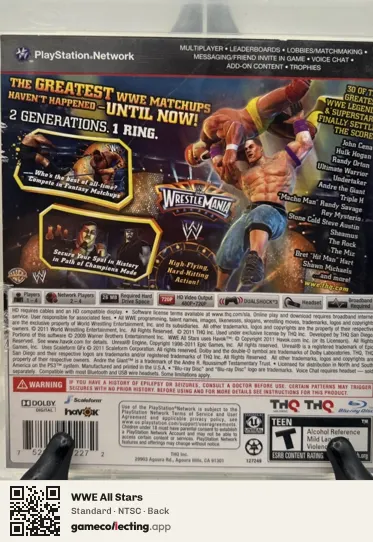 WWE All Stars PlayStation 3, NTSC box back