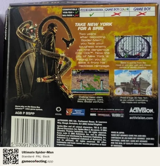 Ultimate Spider-Man Game Boy Advance, PAL box back
