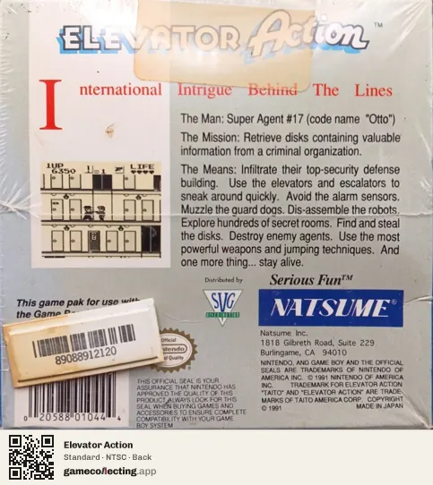Elevator Action Game Boy, NTSC box back